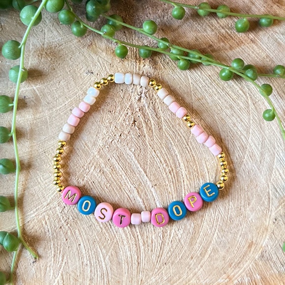 Handmade Jewelry - Most Dope | Mac Miller Inspired Beaded Bracelet | Pink & Blue Letter Beads